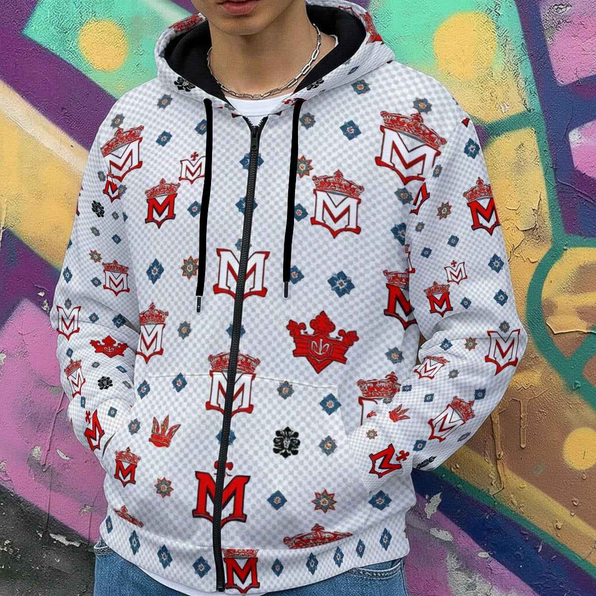 Men's Hoodie MUNSIEUR All-Over Print Heavy Fleece Zip Up "American Standard"