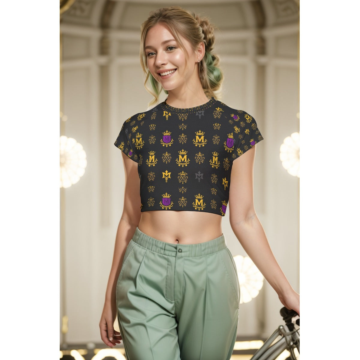 Munsieur Signature All-Over Print Women's Raglan Cropped T-shirt