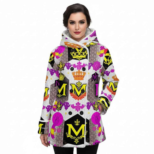 MUNSIEUR All-Over Print Women's Jacket Double-Breasted Winter Parka With Fleece