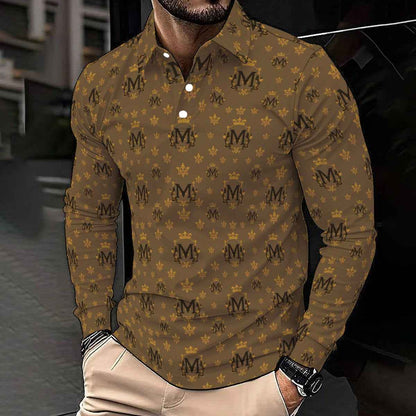 All-Over Print Men's Polo Shirt With Long Sleeve