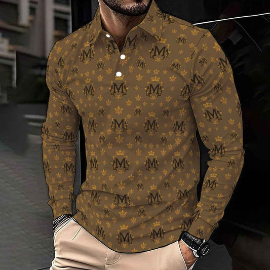 All-Over Print Men's Polo Shirt With Long Sleeve