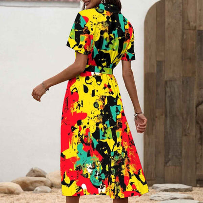 All-Over Print Women's Shirt Dress with Waist Tie