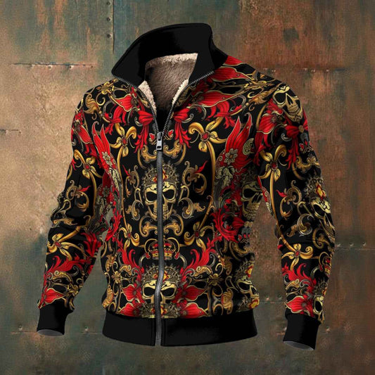 MUNSIEUR All-Over Print Men's Thick Knit Fleece Coat