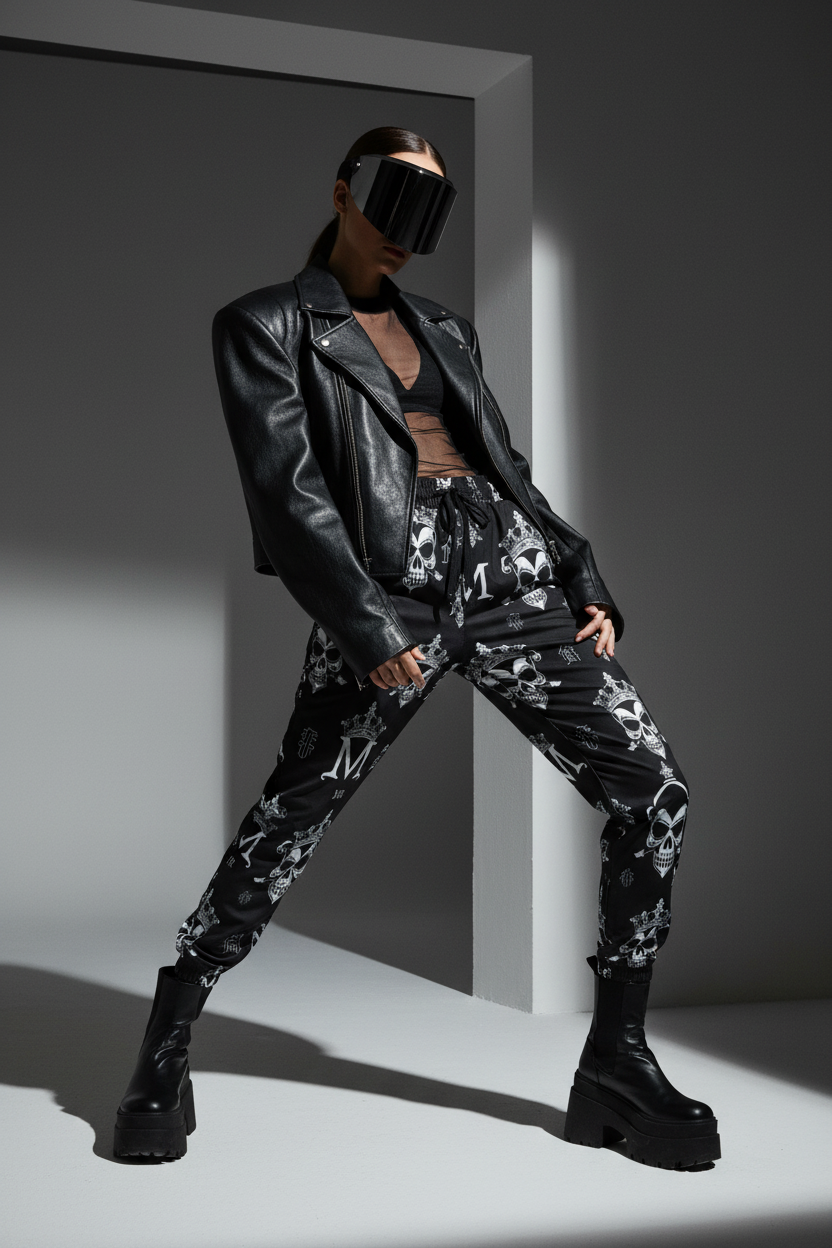 Black 310GSM All-Over Print Joggers for Men | MUNSIEUR