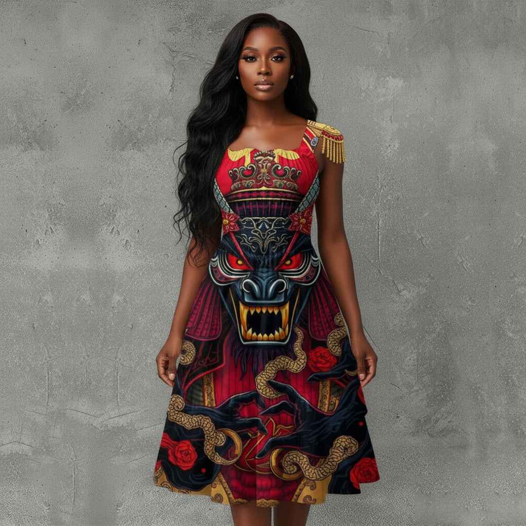 MUNSIEUR All-Over Print Women‘s Ruffle Hem Dress