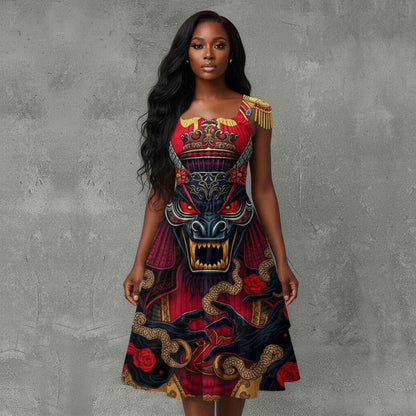 MUNSIEUR All-Over Print Women‘s Ruffle Hem Dress