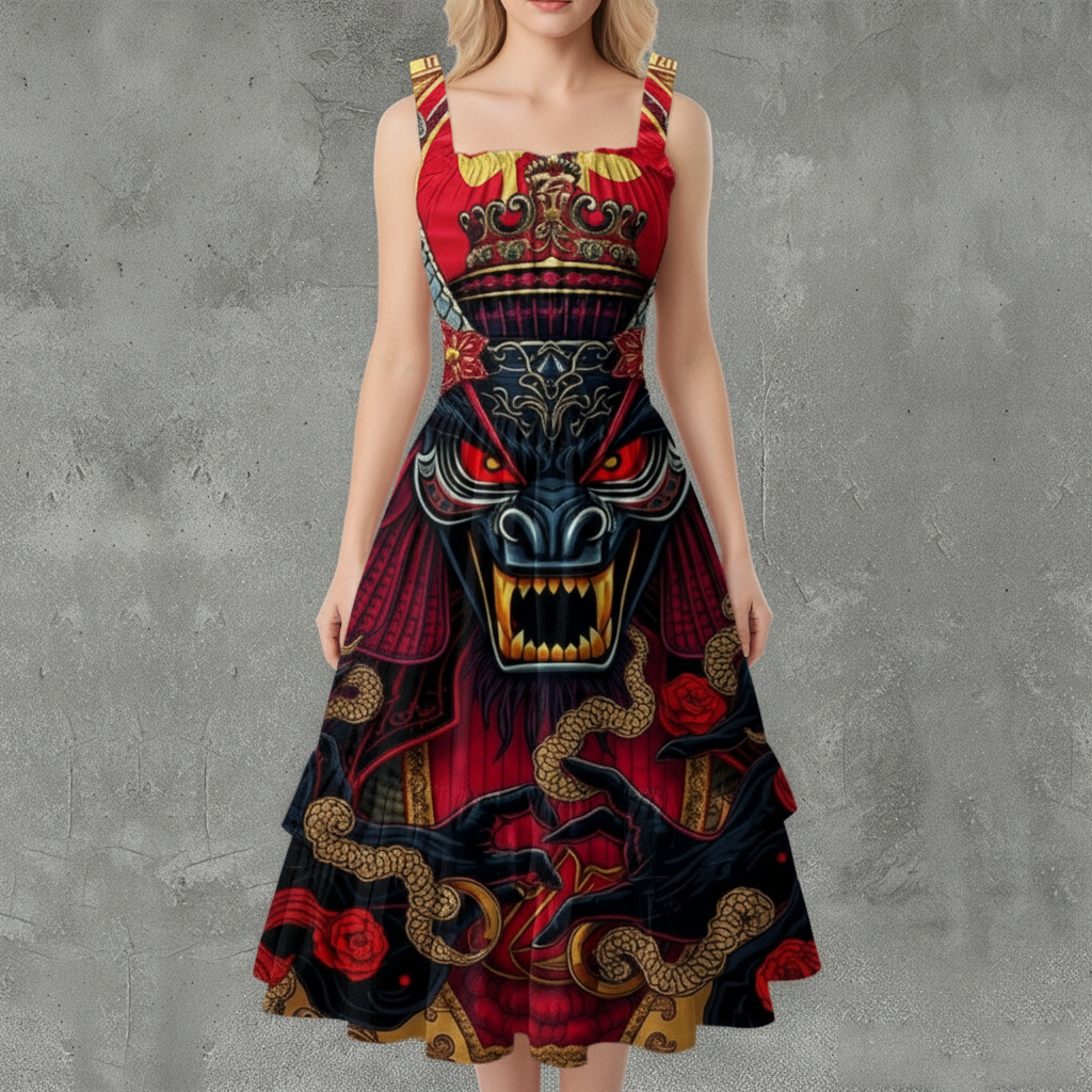 MUNSIEUR All-Over Print Women‘s Ruffle Hem Dress