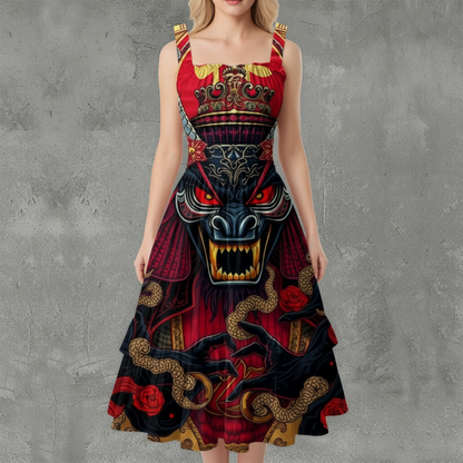 MUNSIEUR All-Over Print Women‘s Ruffle Hem Dress