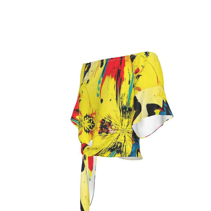 All-Over Print Women's One-shoulder Tie Short Sleeves T-shirt