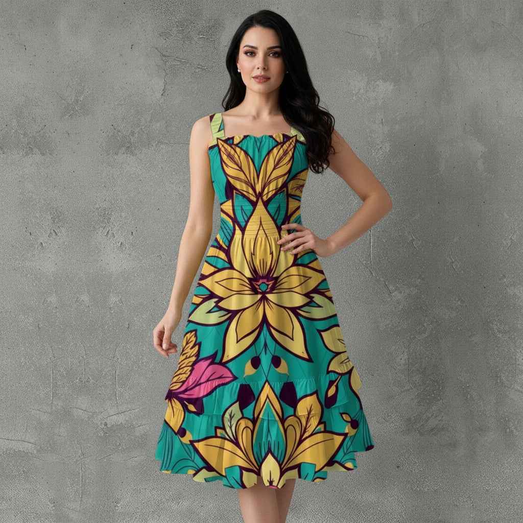 MUNSIEUR All-Over Print Women‘s Ruffle Hem Dress