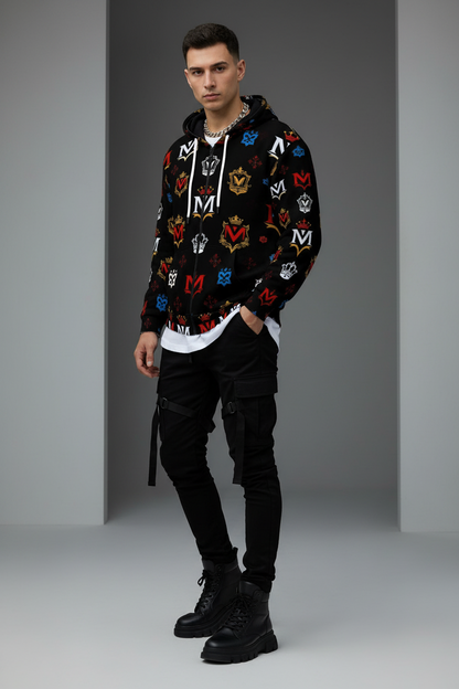 Men's Hoodie MUNSIEUR All-Over Print Heavy Fleece Zip Up "Thoroughbred"
