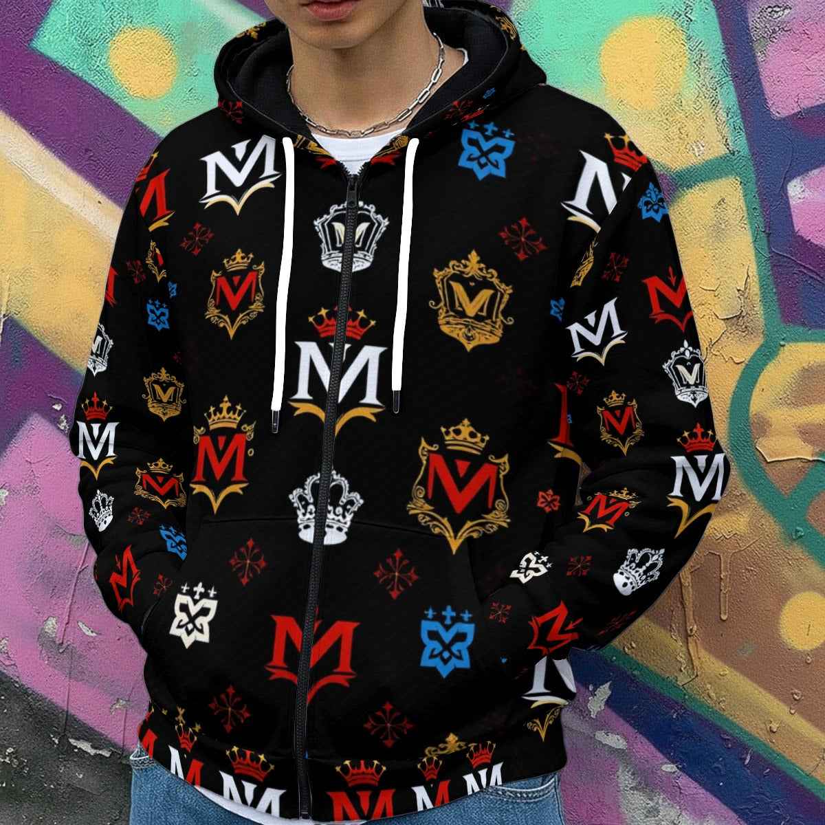 Men's Hoodie MUNSIEUR All-Over Print Heavy Fleece Zip Up "Thoroughbred"