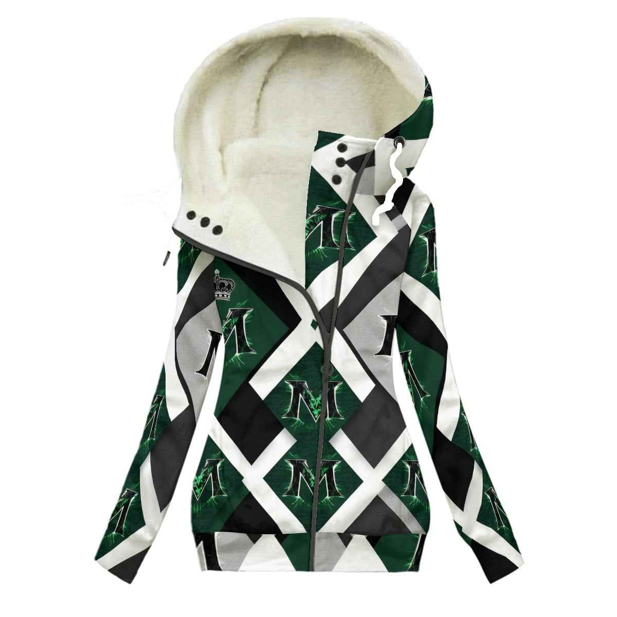 MUNSIEUR All-Over Print Women's Long Jacket With Fleece Lining