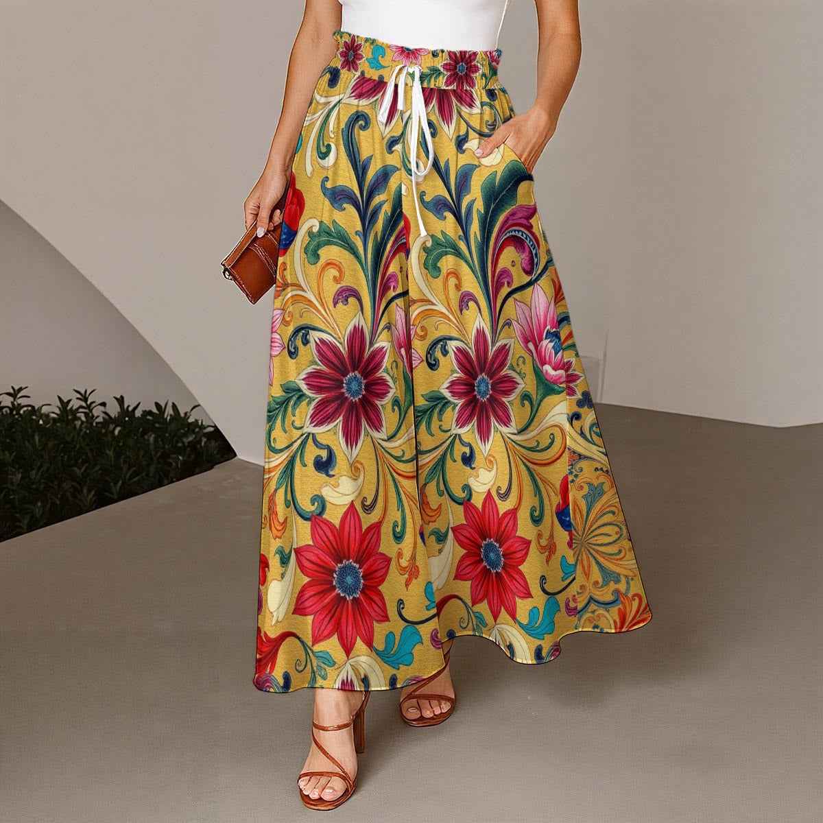 All-Over Print Women's Ruffled Wide-Leg Jeans