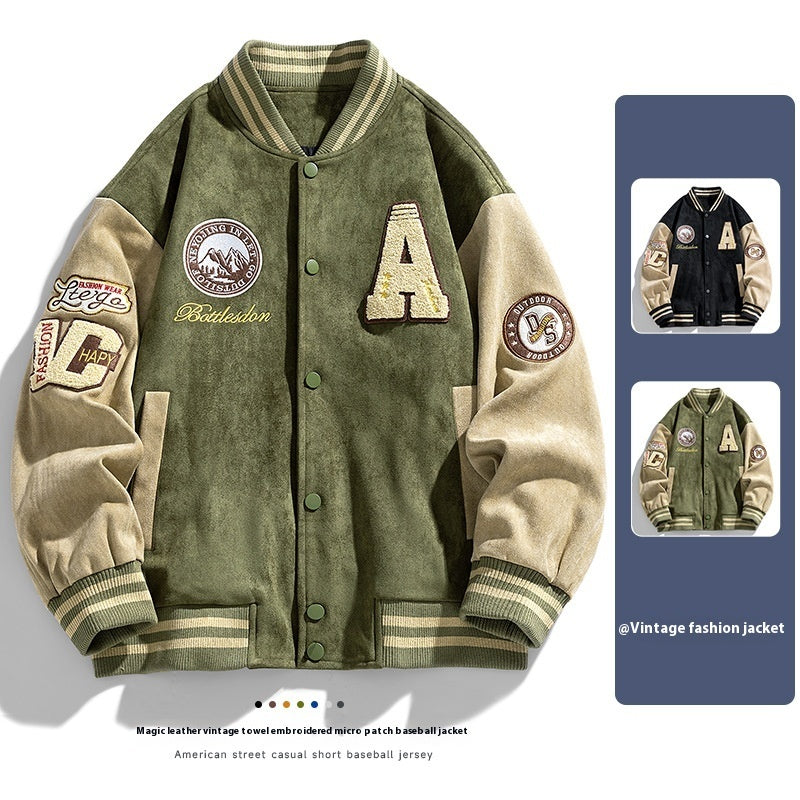 Men's American Retro Loose Letter Baseball Coat - Munsieur