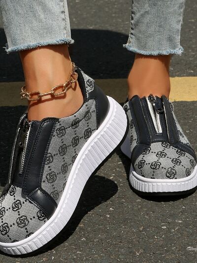 Floral Round Toe Sneakers with Zip - Munsieur
