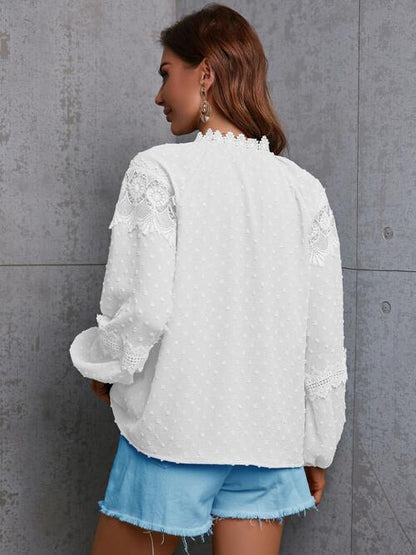 Crochet Tassel Tie Neck Long Sleeve Blouse - Munsieur