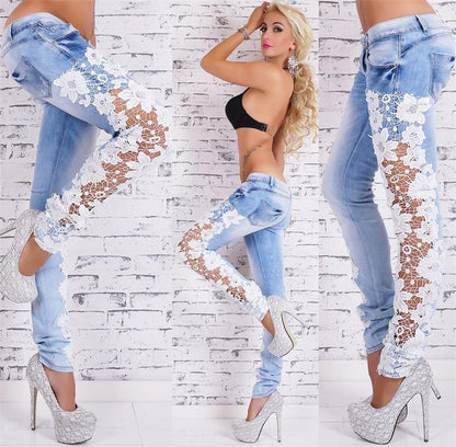 Seluar Jeans Bercetak Bunga untuk Wanita Fesyen Tinggi