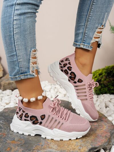 Cutout Leopard Lace Up Mesh Athletic - Munsieur