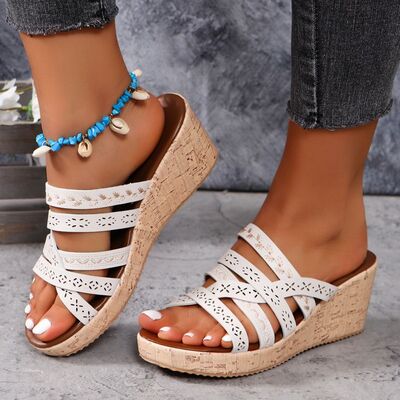 PU Leather Crisscross Wedge Sandals - Munsieur