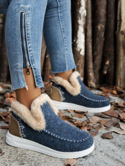 Furry Suede Round Toe Flat Sneakers - Munsieur