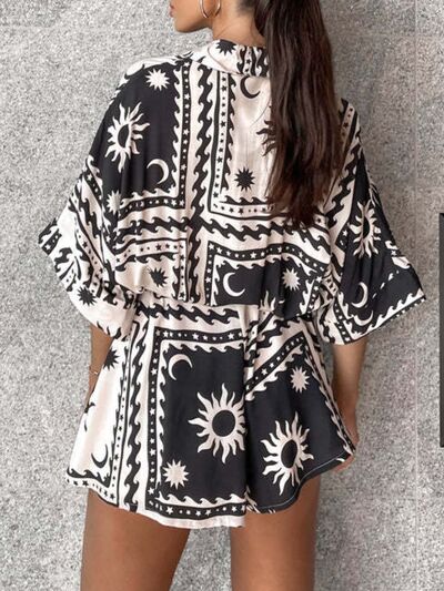 Printed Tie Waist Half Sleeve Romper - Munsieur
