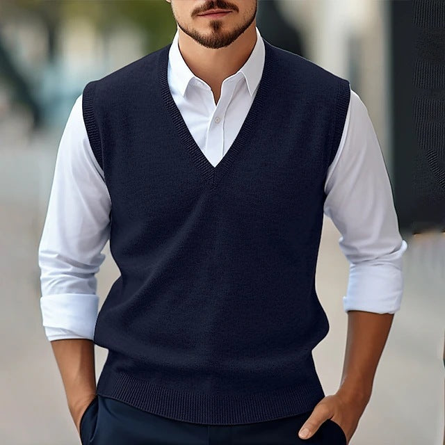 Men's Sleeveless Hoodie Vest Casual Solid Color And V-neck - Munsieur