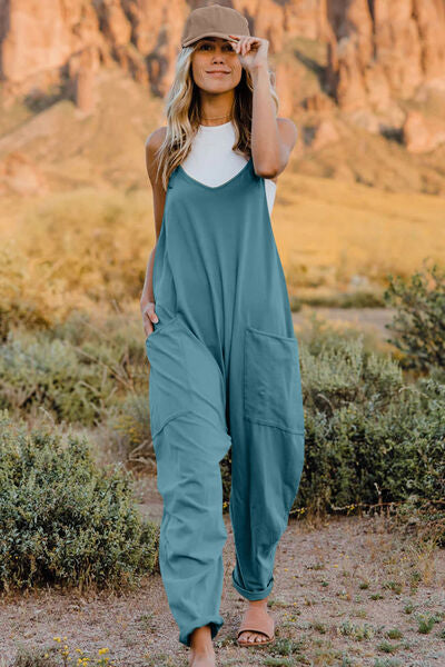 Double Take Full Size V-Neck Sleeveless Jumpsuit with Pockets - Munsieur