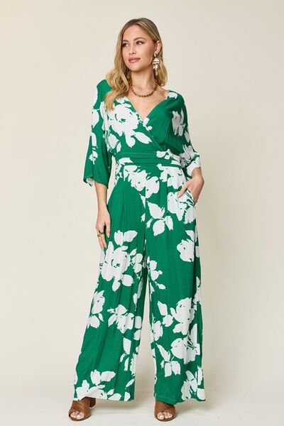 Double Take Full Size Printed Tie Back Wide Leg Jumpsuit - Munsieur