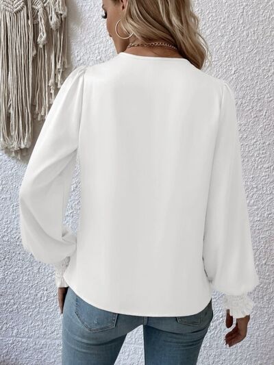 Surplice Smocked Lantern Sleeve Blouse - Munsieur