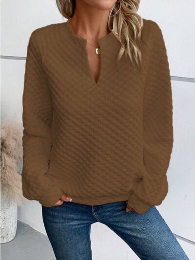 Notched Long Sleeve Sweatshirt for Effortless Style - Munsieur