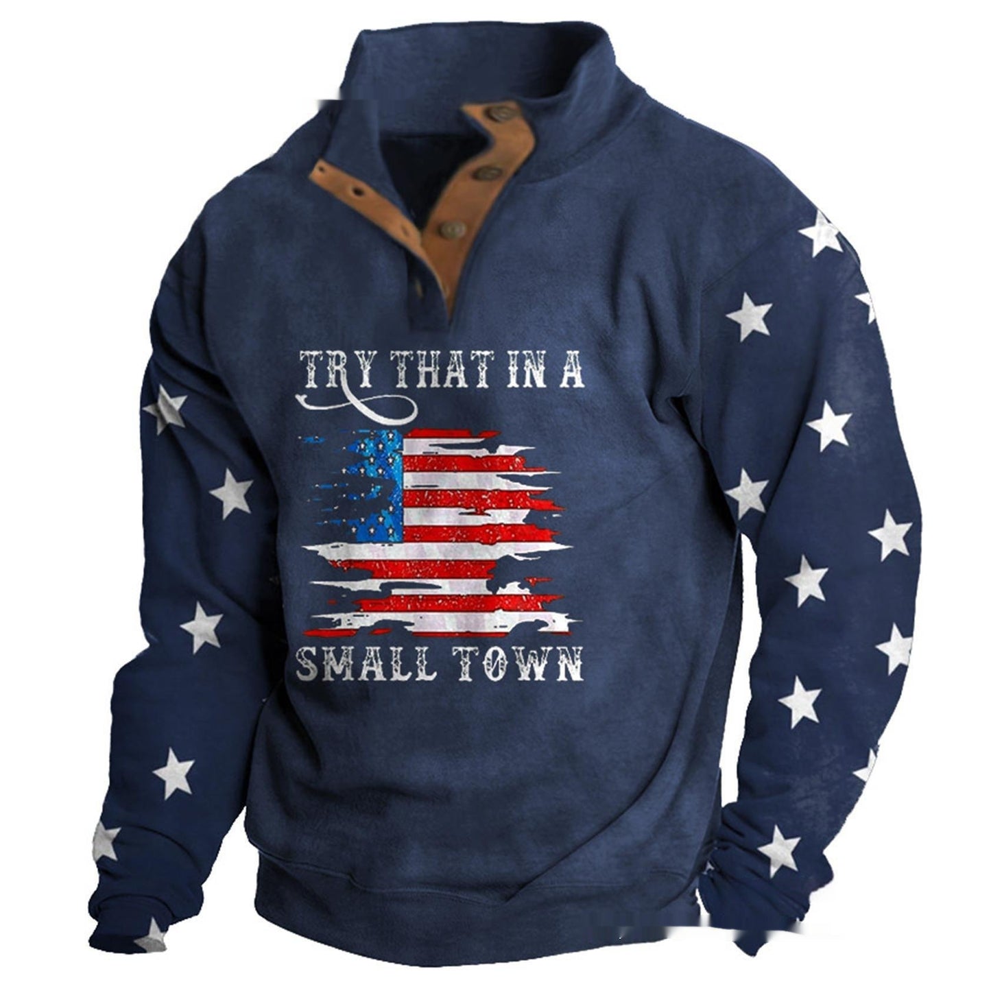 Denim Long-sleeved Tee Men's Fashion Printing Casual