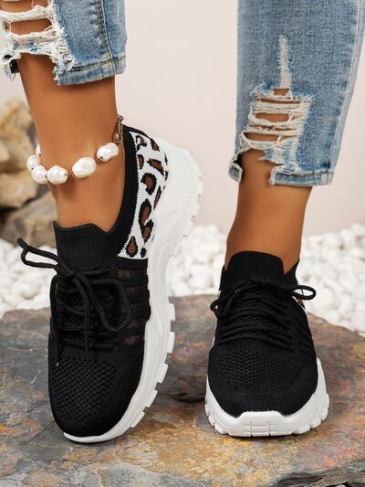 Cutout Leopard Lace Up Mesh Athletic - Munsieur