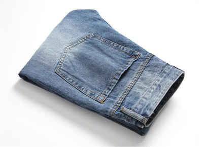 Men's Classic Blue Pants With Patched Holes