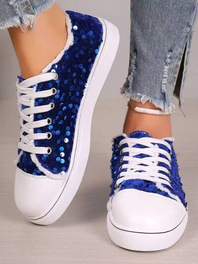 Sequin Round Toe Flat Sneakers - Munsieur