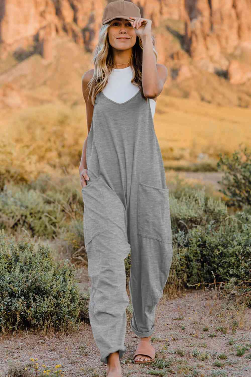 Double Take Full Size V-Neck Sleeveless Jumpsuit with Pockets - Munsieur