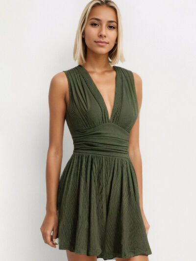 Ruched Plunge Sleeveless Romper - Munsieur