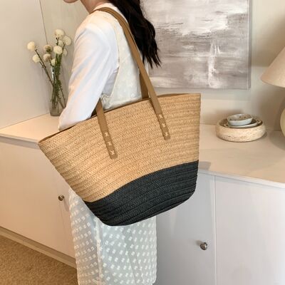 Contrast Straw Braided Handbag - Munsieur