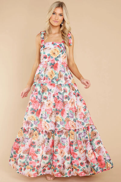 Floral Square Neck Wide Strap Maxi Dress - Munsieur