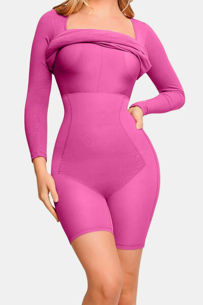 Full Size Built-In Shapewear Square Neck Long Sleeve Dress - Munsieur