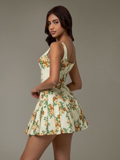 Floral Sleeveless Mini Pleated Dress - Munsieur