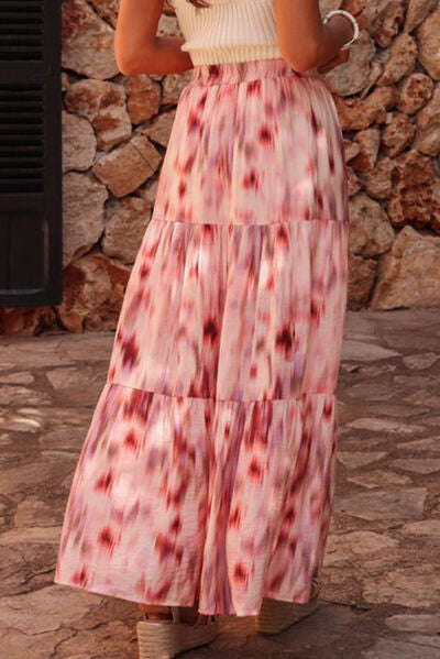 Tiered Printed Elastic Waist Skirt - Munsieur