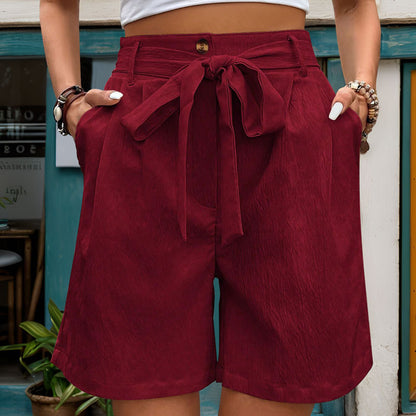 Women's Simple But Sexy Casual Lace Up Elastic Waist Solid Color Bottoms - Munsieur