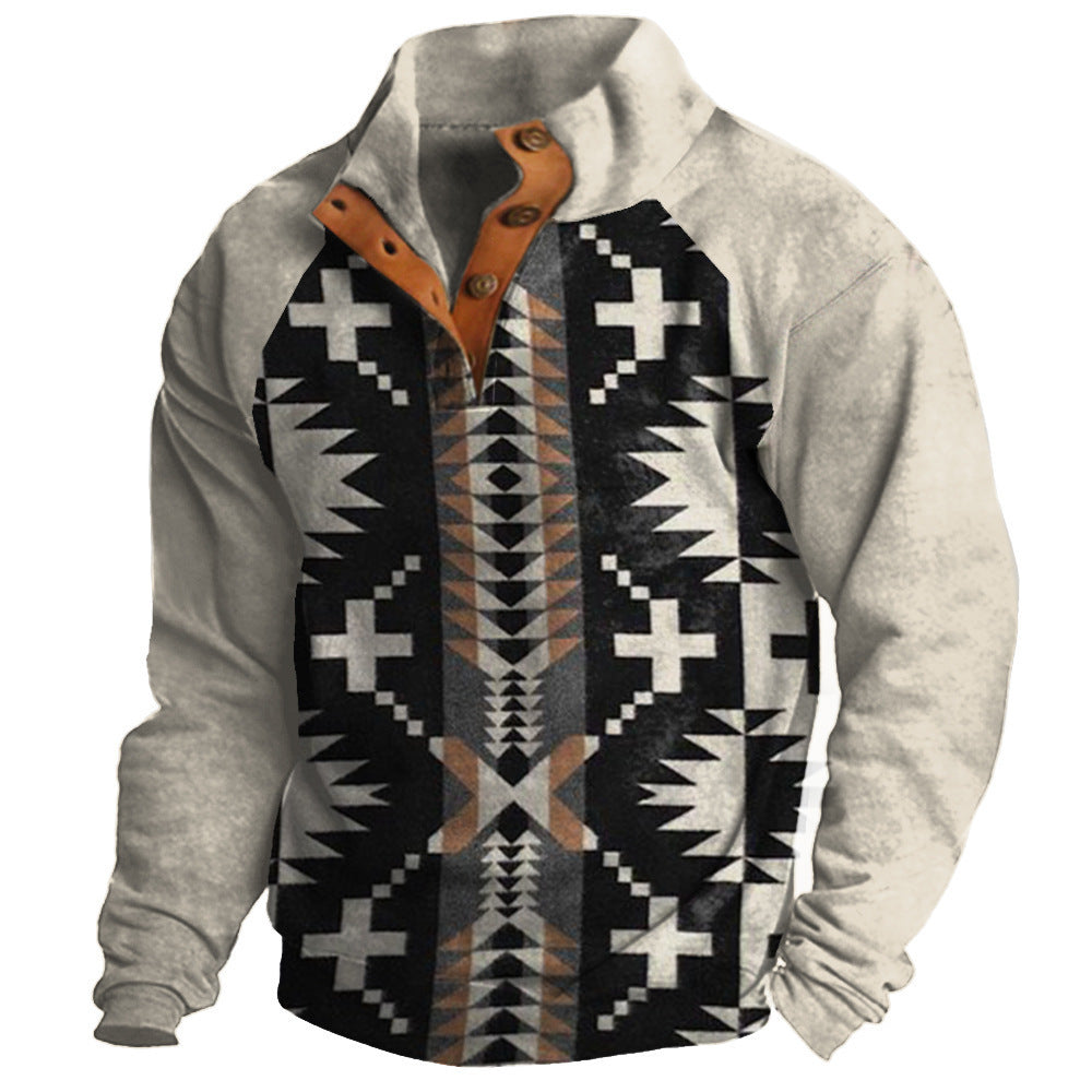 Denim Long-sleeved Tee Men's Fashion Printing Casual
