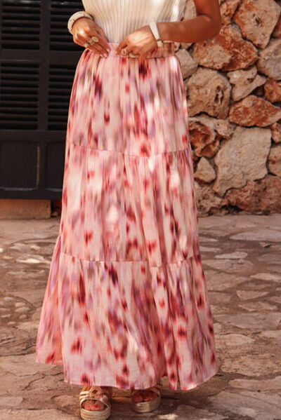 Tiered Printed Elastic Waist Skirt - Munsieur