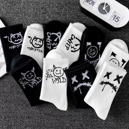 Men's Mid-calf Spring And Summer Trends Sports Black And White Socks - Munsieur