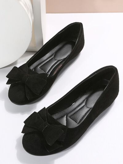 Bow Solid Color Round Toe Flat Slip-Ons - Munsieur