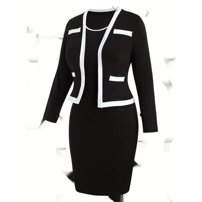 Women's Color Matching Top And Hip Skirt Two-piece Set