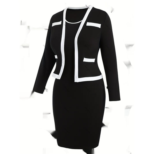 Women's Color Matching Top And Hip Skirt Two-piece Set