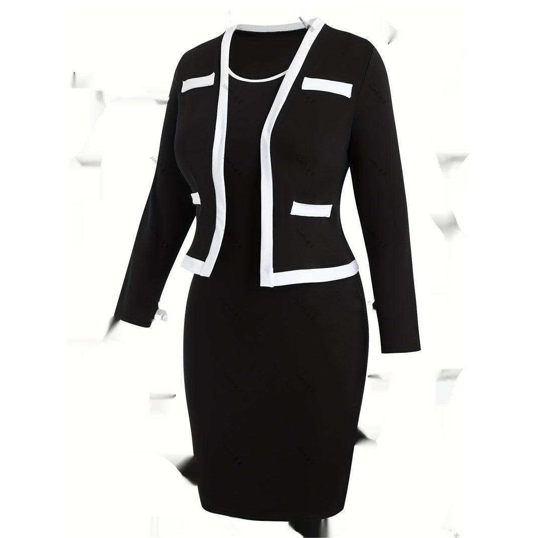Women's Color Matching Top And Hip Skirt Two-piece Set